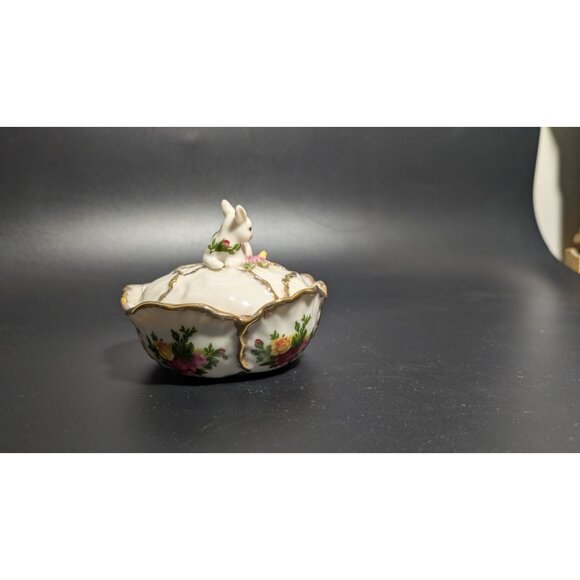 Royal Albert Old Country Roses Bunny Rabbit Trinket Jewelry Box Figurine Floral - Picture 10 of 15